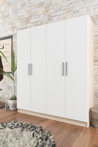 Ae-1059 Milano Beyaz Sonomo 4 Kapaklı Gardırop 11 Raflı 2 Askılık