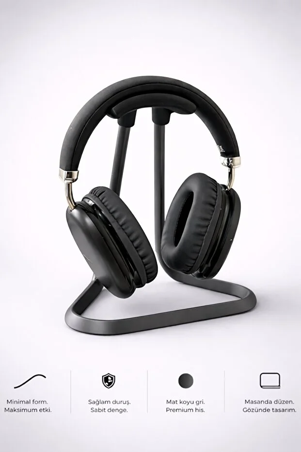 Mat Koyu Gri Kulaklık Standı Ergonomik Tasarım Minimal Masaüstü Düzenleyici