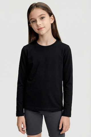 Siyah O Yaka Standart Fit Basic Uzun Kollu Unisex Çocuk T-shirt - 11329 Siyah
