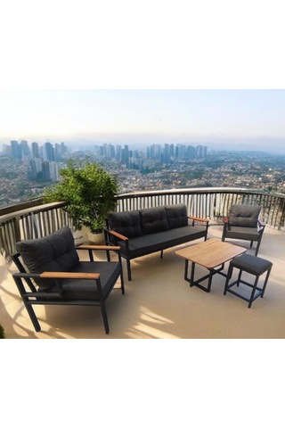 Pielize Bahçe Ve Balkon Mobilyası Antrasit 3+1+1 Sehpalı Ve Pufl Antrasit