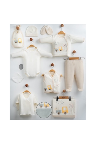 Milays Erkek Bebek 0-3 Ay Gaye Organik Pamuk Kamyon Nakışlı 10 Lu Premium Set Turkuaz