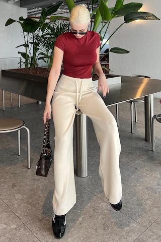 Bej Beli Ayarlanabilir Geniş Paça Pantolon Mg2089 Bej