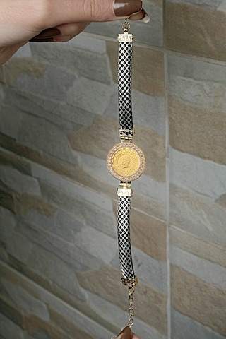 Kauçuklu Simli Çeyrekli Bileklik Sarı Altın