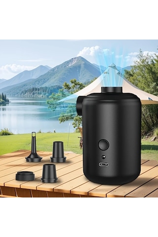 Boatshop1 3600mah Siyah Taşınabilir Hava Pompası Usb Şarj Edilebilir Hızlı Dolum Şişirme Deflatör Kamp Havuz Yatak Tekne