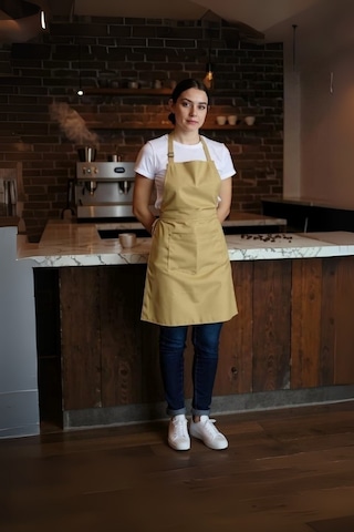 Büro Ev Ofis Mutfağı İçin Bej Kafe Stil Cepli Boyundan Ayarlı Servis Önlüğü Diğer