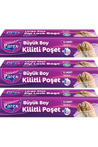 Kilitli Buzdolabı Poşet Büyük Boy 12'li 26 X 28 Cm Üçlü Set