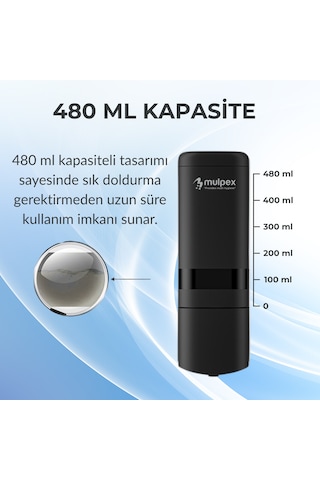 Mulpex 480 Ml Siyah Duvara Monte Sıvı Sabun Dispenseri Premium Kalite Abs Gövde, Anahtarlı, Şık Ve Güvenli Siyah