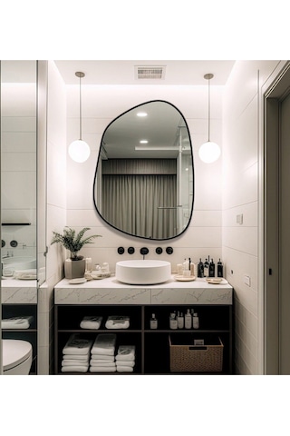 Asimetrik Ayna, Konsol Aynası, Dresuar Aynası, Duvar Aynası 75 X 55 Siyah