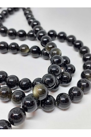 Yasamtohumu Golden & Siyah Obsidyen Taşı Dizi 10 MM Kolye Çok Renkli