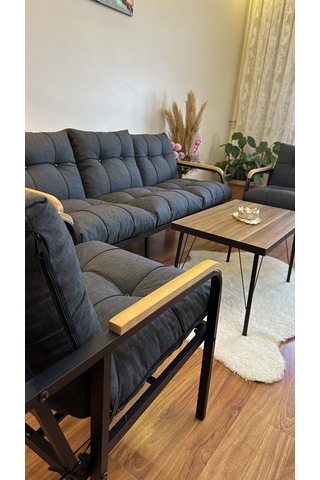 Modern Style Home Modern Sarıyer Balkon, Bahçe, Cafe - Metal Kanepe Koltuk Takımı - 3+1+1+ Sehpa Antrasit Modernk031 Antrasit