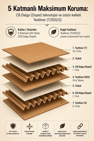 60x40x40 Taşıma Kolisi, Çift Oluklu Boş Koli, Çeyiz Kolisi, Karton Koli, Eşya Taşıma Kolisi 5 Adet