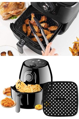 Buradabuldun Siyah Isıya Dayanıklı Yıkanılabilir Silikon Fırın Ve Airfryer Kare Model Pişirme Matı 21,5 Cm