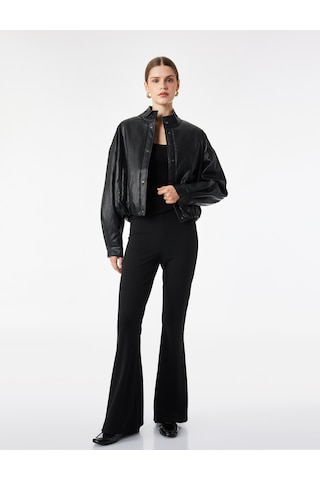 Koton Krep Scuba Kumaş Slim Fit İspanyol Paça Tayt Pantolon Siyah 7wak80028ek