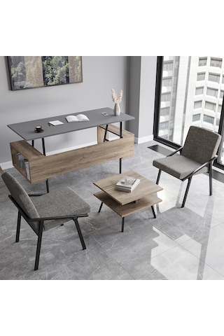 Lagomood İrony Maxi İki Koltuklu Ofis Takım Antrasit Ceviz