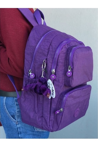 Klinkır Çok Gözlü Okul Için Uygun Kumaş Sırt Çantası Mor Mor Mor