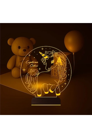 Luvivia Unicorn At Çocuk Odası Hediye Kişiye Özel 3d Lamba - Masa Gece Lambası Şeffaf