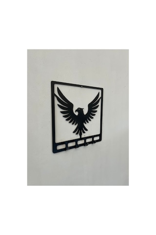 Kartal Figürlü 4 Askılı Mat Siyah Metal Anahtarlık Askılığı Güçlü Dekoratif Duvar Aksesuarı Diğer