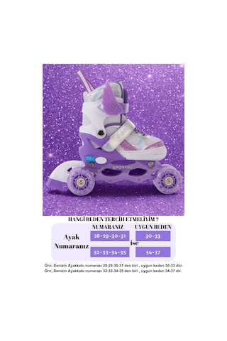 Melek Kanatlı Işıklı Çocuk Pateni Kask Ve Dizlik Seti Silikon Teker Ayarlanabilir Paten Çantalı Lila