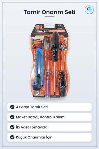 Tamir Onarım Seti 4 Parça Maket Bıçağı Kontrol Kalemi Tornavida H