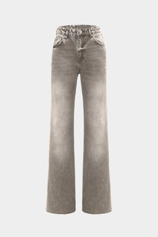 Açelyaokcu High Waist Wide Leg Kar Yıkama Geniş Paça Dikişsiz Jean Vizon