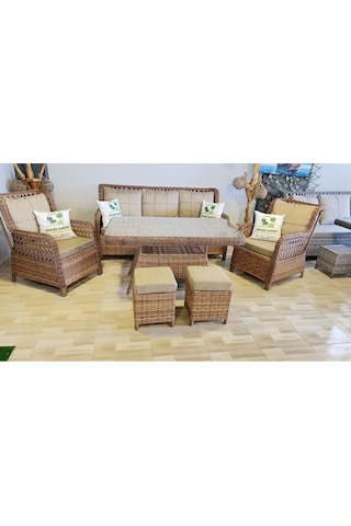 Dinçer Izmir Rattan 7 Li Oturma Grubu Kahverengi