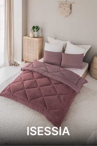 Lüks Wellsoft Çift Taraflı Yumuşak 4 Mevsim Yorgan Seti Yorgan Uyku Seti Çeyiz 195 X 215cm Gül Kurusu