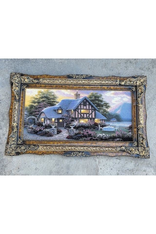 Hobbit Evi Adlı İran Tebriz Halı Tablo 123x75cm - Duvar Halı Kilim Tablo