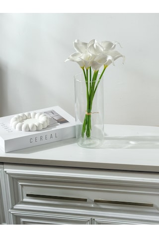 Yapay Çiçek Islak Gerçek Gala Çiçeği 8 Dal Net Beyaz 34 Cm