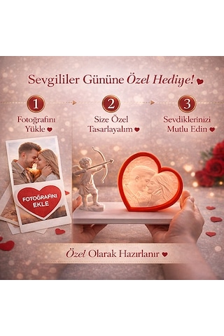 Aşk Meleği Kalp Lithophane Lamba Kişiye Özel Fotoğraflı Romantik 3d Anı Işığı Çok Rekli - Beyaz