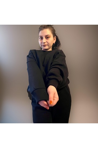 Ceyss Design Unisex Üç İplik Şardonlu Sweatshirt Eşofman Takımı-siyah Siyah