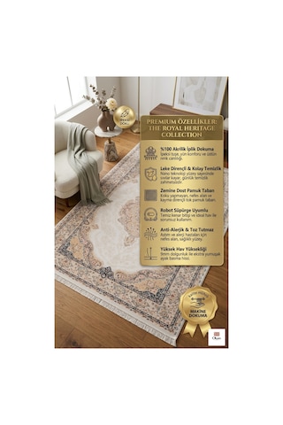 Royal Heritage Exclusive: Sanat Eseri Dokusunda Fildişi Altın Salon Halısı Bej