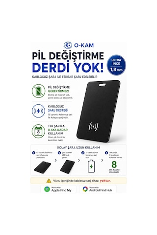 Akıllı Cüzdan Bulucu Kredi Kartı Boyutunda Aircard Kablosuz Şarj Apple Uyumlu & Android Ok110