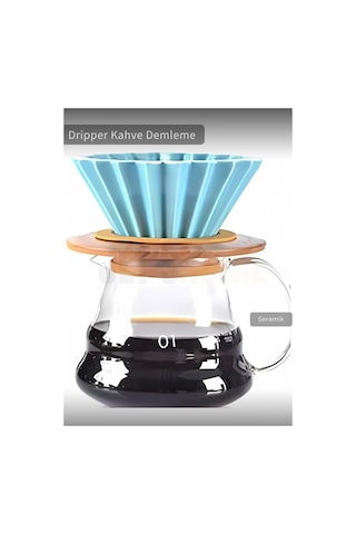Ahşap Standlı Dripper Turkuaz Renk