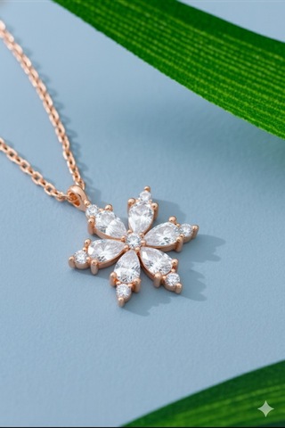 Çekirdekjewelry 925 Ayar Gümüş Damla Taşlı Lotus Kolye Pembe
