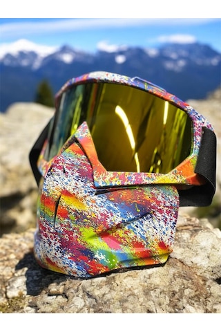 Tex 710 Jet Maske Bisiklet Motosiklet Kayak Çok Amaçlı Maske Sarı Aynalı Gözlük Colorfull Sarı - Altın