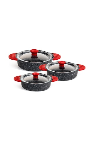 Eda Zk-900 Tuğra Silikon Saplı 3 Lü Granit Omlet Sahan Seti