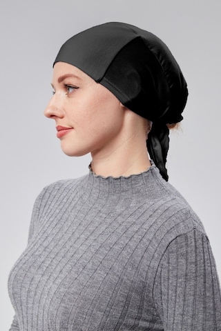 Kadın Tesettür Likralı Penye Dikişsiz Kaymaz Düz Bağlamalı Bone Siyah