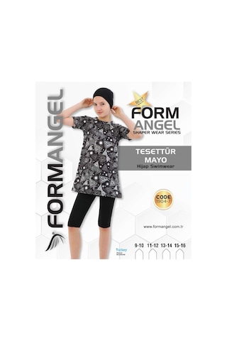 Formangell Form Angel 1904 Çocuk Uzun Kollu Desenli Tesettür Mayo 9-16 Yaş - Siyah - 9-16 Yaş Karışık Renk