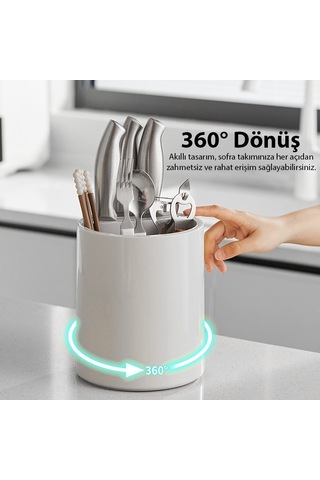 Ezere Çatal - Biçak - Kasik Saklama Ve Kurutma Kutusu Dönebilen Mutfak Düzenleyici - Beyaz Beyaz