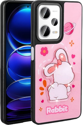 Xiaomi Redmi Note 12 Pro Plus 5g Kılıf Parlayan Kabartmalı İkonik Figürlü Zore Amas Silikon Kapak Pembe