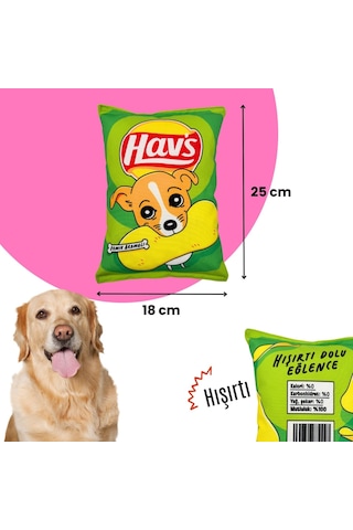 Havhav Yeşil Hav's Peluş Cips Hışırtı Sesli Köpek Oyuncağı