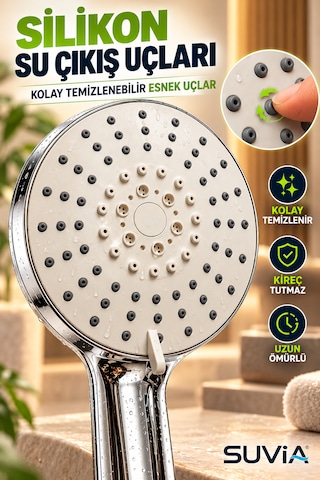 Duş Başlığı Duş Sistemi Xxl 5 Fonksiyonlu Yüksek Basınçlı Su Tasarruflu 150 Cm Hortumlu Krom Duş Seti Beyaz