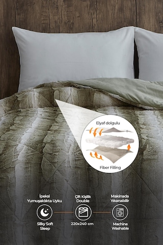 Evlen Home Kürk Yorgan Çift Kişilik Kaff Dolgulu Peluş Yumuşak Kışlık Yatak Örtüsü 1 Parça Set