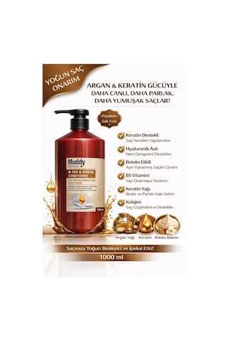 Muddy B-Tox&Keratin Onarıcı Saç Bakım Kremi 1 L