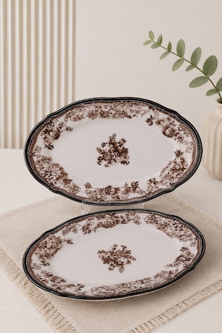 Porser Porselen Velour Brown Fulya Kayık Tabak Seti 22cm 2 Parça Çok Renkli
