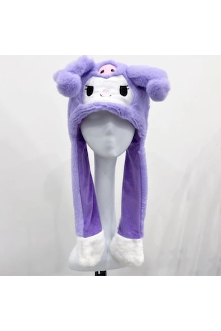 Mj Toys Mor Kulakları Hareket Eden Işıklı Kuromi Şapka Tavşan Şapka Mor