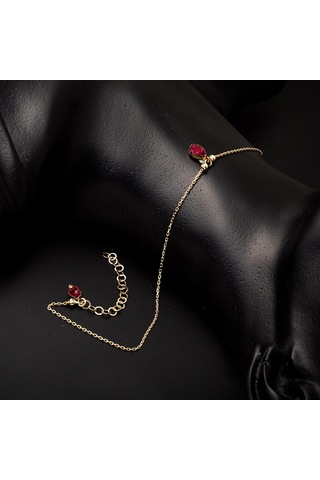 Kırmızı Taşlı 14 Ayar Altın Halhal 14 NMHL03