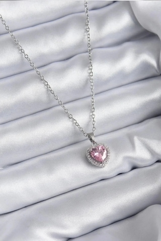 Çelik Mavi Kristal Kalp Kolye Silver Okyanusun Kalbi Pembe Çok renkli