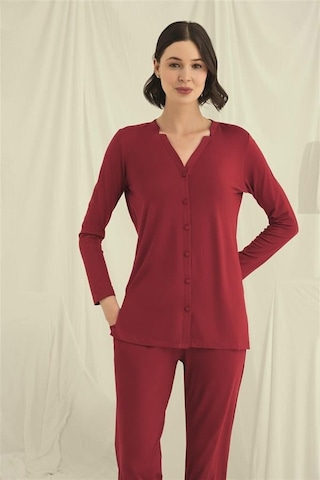 Aria's Closet Aesco Uzun Kollu Boydan Düğmeli V Yaka Pijama Takımı Karışık-çok Renkli