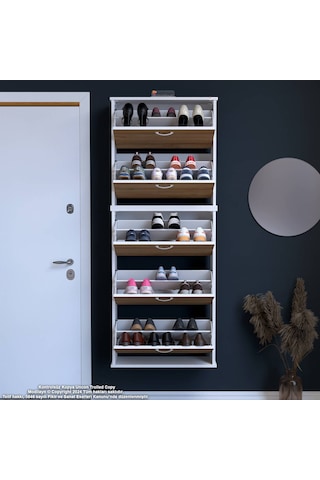 Modilayn Varbi Umay' 2 Li Asma Antre 72x181x25, 5 Cm Lik 5 Düşer Kapak 10 Göz Bölme Ayakkabılık Beyaz - Ceviz